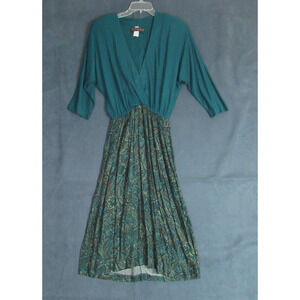 Vintage Just In Thyme Dress Womens 12 Green Floral Blouson Secretary Maxi 80s